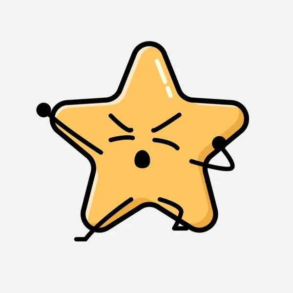 Sebuah Ilustrasi Dari Cute Yellow Star Mascot Vector Character Flat - Stok Vektor