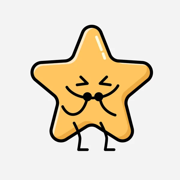 Eine Illustration Von Cute Yellow Star Mascot Vector Character Flachen — Stockvektor