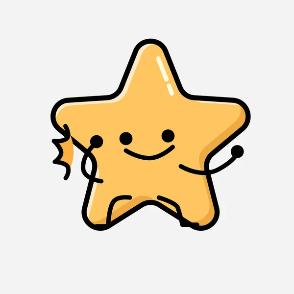 Eine Illustration Von Cute Yellow Star Mascot Vector Character Flachen — Stockvektor