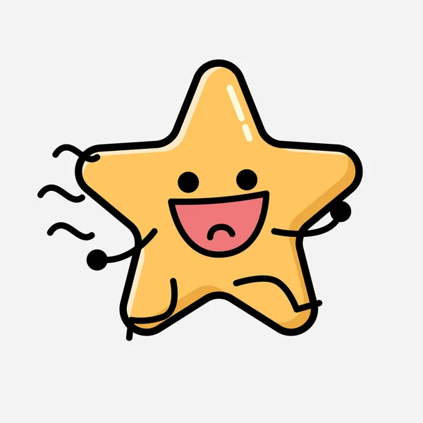 Eine Illustration Von Cute Yellow Star Mascot Vector Character Flachen — Stockvektor