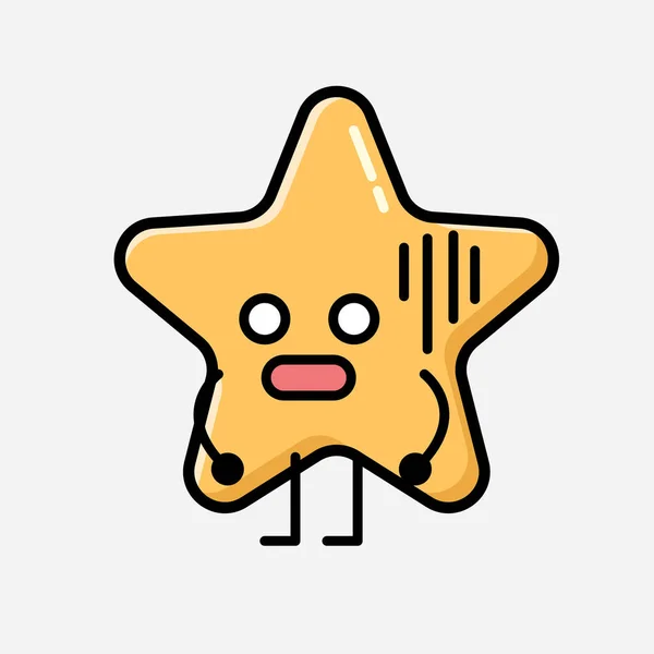 Eine Illustration Von Cute Yellow Star Mascot Vector Character Flachen — Stockvektor