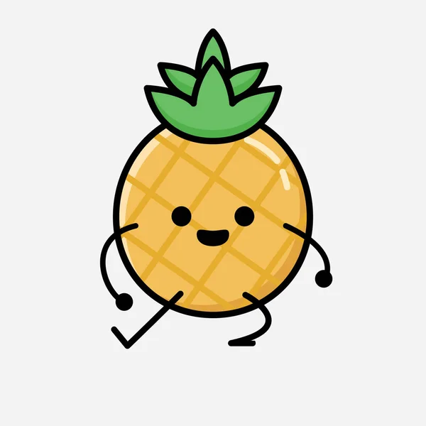 Een Illustratie Van Schattige Ananas Fruit Mascotte Vector Karakter Vlakke — Stockvector