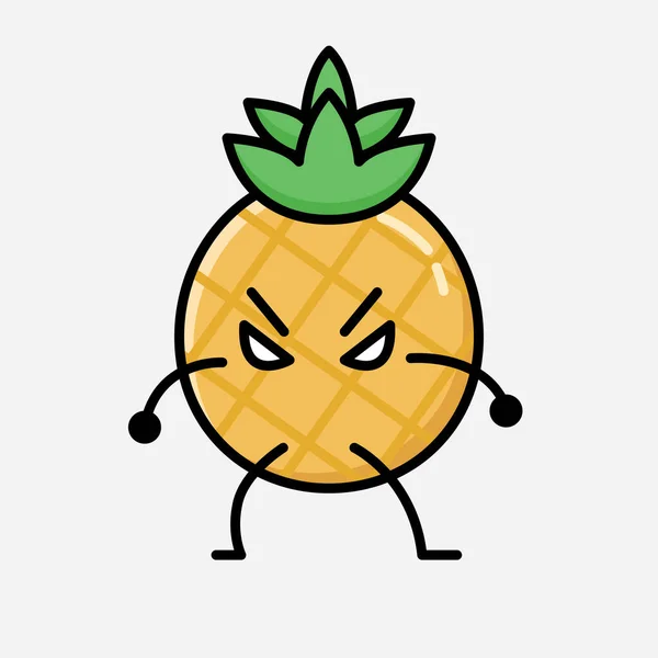 Illustration Cute Pineapple Fruit Mascot Vector Character Flat Design Style — Stock Vector