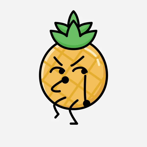 Una Ilustración Del Carácter Del Vector Mascota Fruta Piña Linda — Vector de stock