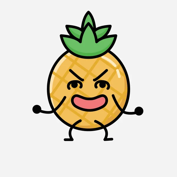 Eine Illustration Von Cute Pineapple Fruit Mascot Vector Character Flachen — Stockvektor