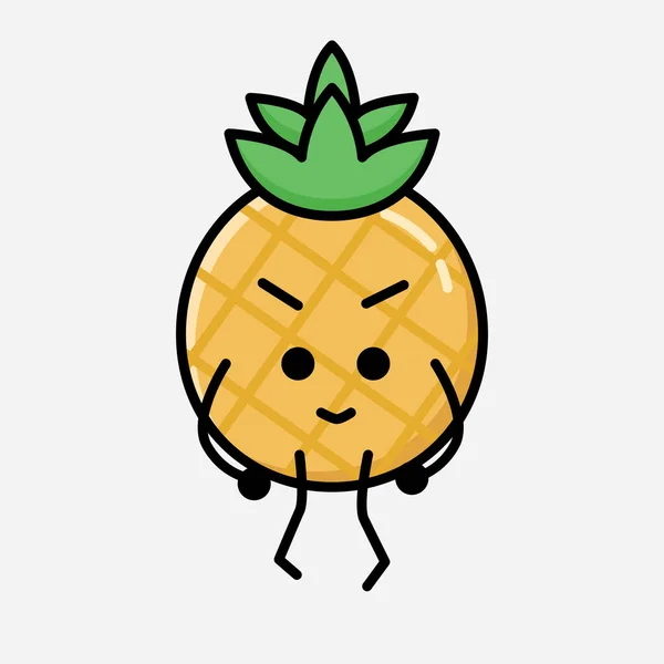 Een Illustratie Van Schattige Ananas Fruit Mascotte Vector Karakter Vlakke — Stockvector