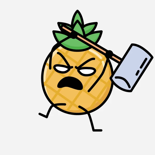 Una Ilustración Del Carácter Del Vector Mascota Fruta Piña Linda — Vector de stock