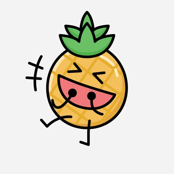 Sebuah Ilustrasi Dari Cute Pineapple Fruit Mascot Vector Character Flat - Stok Vektor