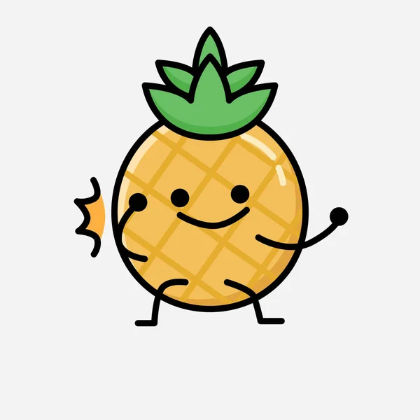 Una Ilustración Del Carácter Del Vector Mascota Fruta Piña Linda — Vector de stock