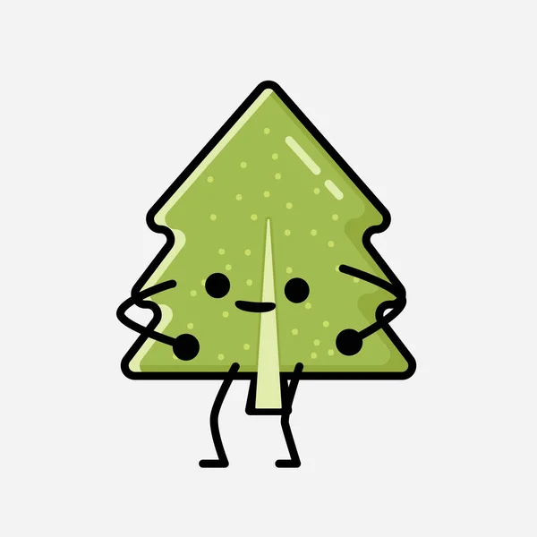Illustration Cute Pine Tree Mascot Vector Character Flat Design Style — 스톡 벡터
