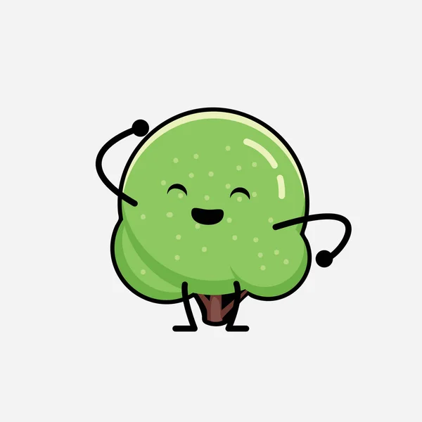 Eine Illustration Von Cute Green Rounded Tree Mascot Vector Character — Stockvektor