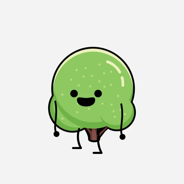 Une Illustration Personnage Vectoriel Mascotte Arbre Rond Vert Mignon Dans — Image vectorielle