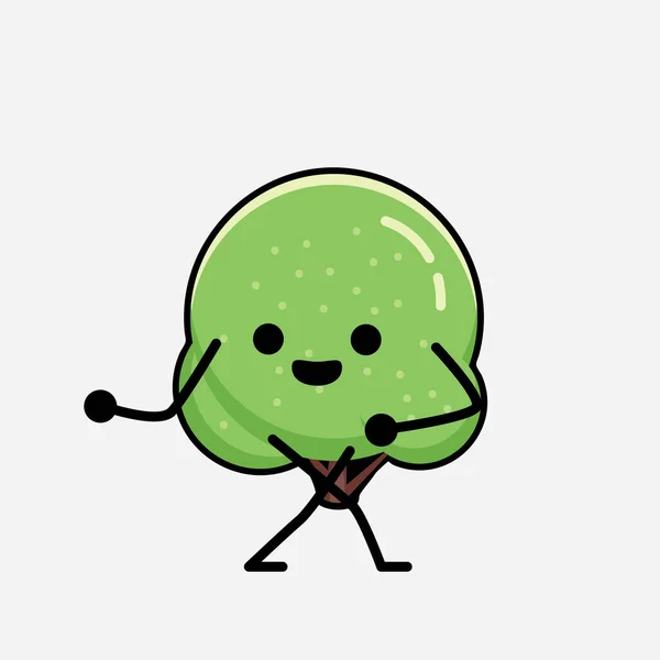 디자인 스타일 Cute Green Rounded Tree Mascot Vector Character — 스톡 벡터