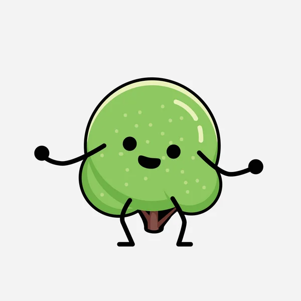 Eine Illustration Von Cute Green Rounded Tree Mascot Vector Character — Stockvektor