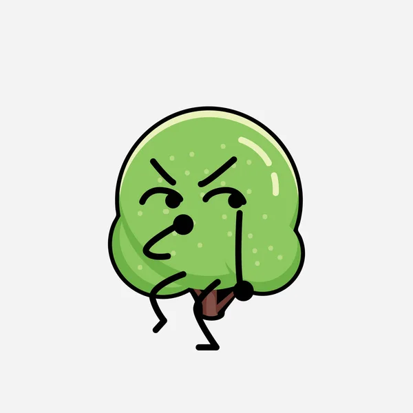 디자인 스타일 Cute Green Rounded Tree Mascot Vector Character — 스톡 벡터