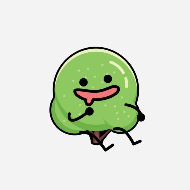 Düz Tasarım Biçimli Şirin Yeşil Yuvarlak Ağaç Maskotu Vektör Karakteri