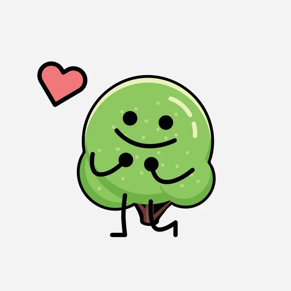 Eine Illustration Von Cute Green Rounded Tree Mascot Vector Character — Stockvektor