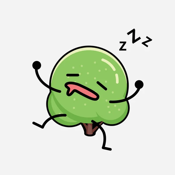 Sebuah Ilustrasi Dari Cute Green Rounded Tree Mascot Vector Character - Stok Vektor