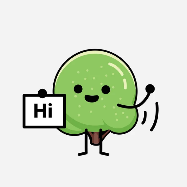 Eine Illustration Von Cute Green Rounded Tree Mascot Vector Character — Stockvektor