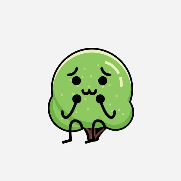 Eine Illustration Von Cute Green Rounded Tree Mascot Vector Character — Stockvektor