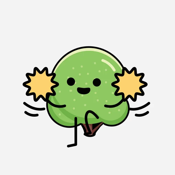 Uma Ilustração Personagem Vetor Mascote Árvore Arredondada Verde Bonito Estilo —  Vetores de Stock
