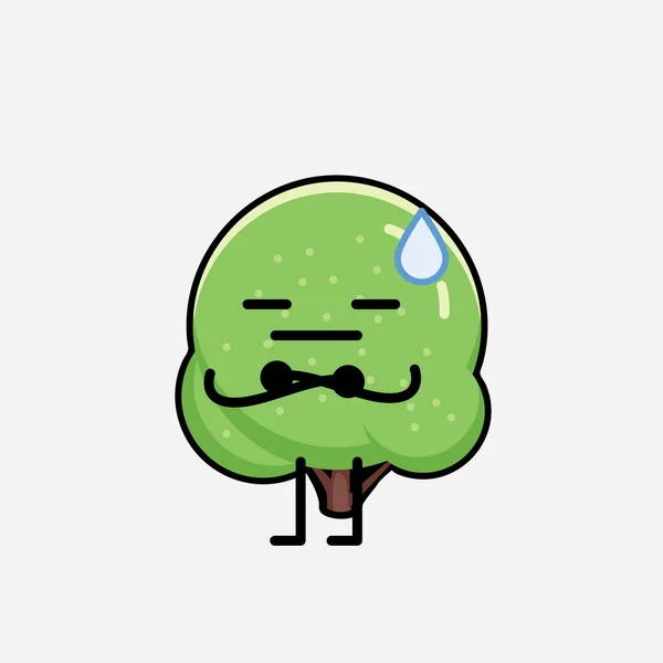 Eine Illustration Von Cute Green Rounded Tree Mascot Vector Character — Stockvektor