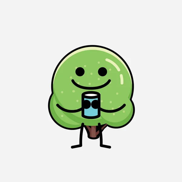 Uma Ilustração Personagem Vetor Mascote Árvore Arredondada Verde Bonito Estilo —  Vetores de Stock