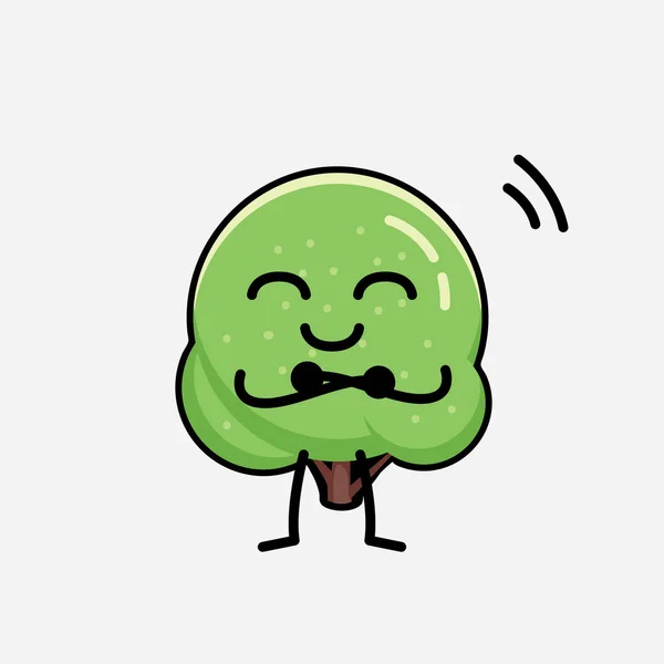 Uma Ilustração Personagem Vetor Mascote Árvore Arredondada Verde Bonito Estilo — Vetor de Stock