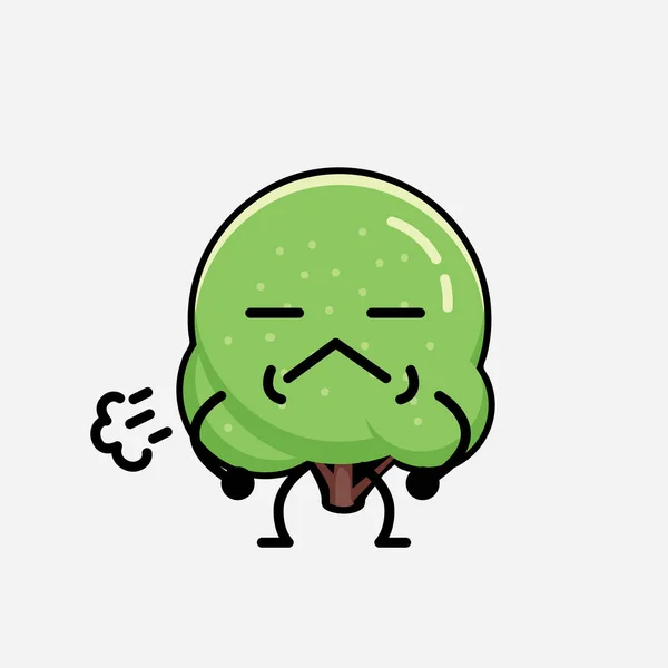 Uma Ilustração Personagem Vetor Mascote Árvore Arredondada Verde Bonito Estilo — Vetor de Stock