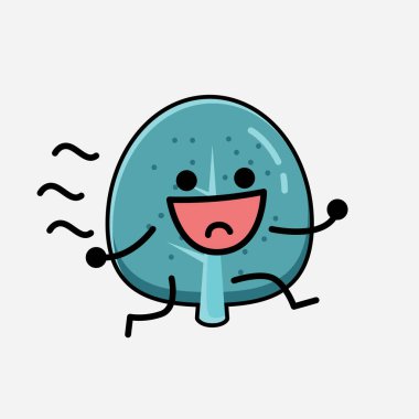 Düz Tasarım Biçimli Şirin Mavi Ağaç Maskot Vektör Karakteri