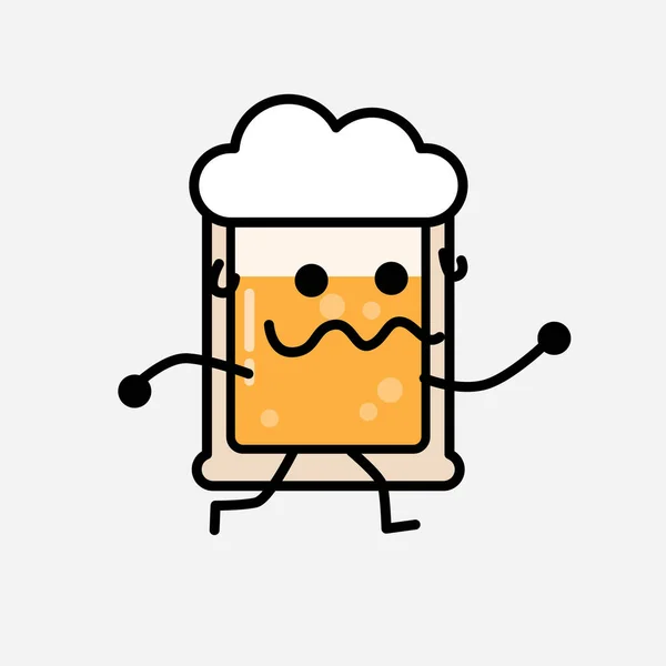 Een Illustratie Van Schattig Geel Bier Mascotte Vector Karakter Vlakke — Stockvector