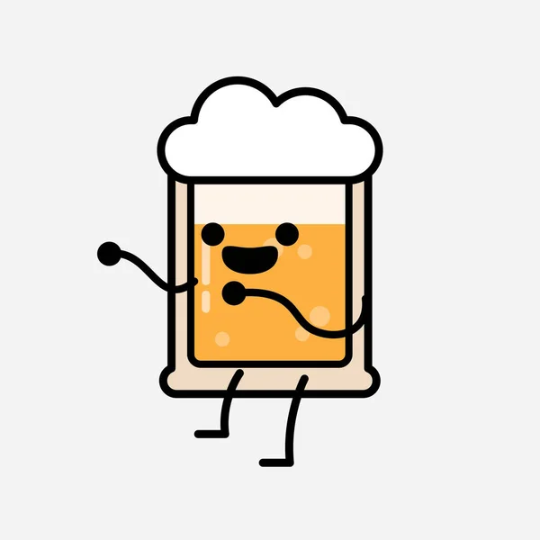 Een Illustratie Van Schattig Geel Bier Mascotte Vector Karakter Vlakke — Stockvector