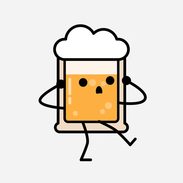 フラットデザインスタイルで可愛い黄色のビールマスコットのベクトルキャラクターのイラスト — ストックベクタ