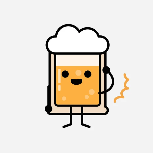 Een Illustratie Van Schattig Geel Bier Mascotte Vector Karakter Vlakke — Stockvector