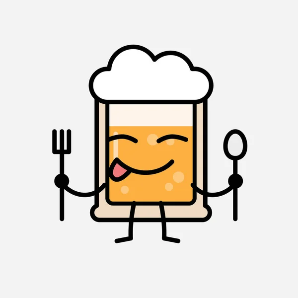 Illustration Cute Yellow Beer Mascot Vector Character Flat Design Style — Stock Vector