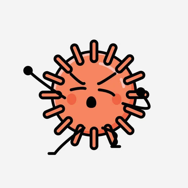 フラットデザインスタイルでかわいいウイルスマスコットベクトルキャラクターのイラスト — ストックベクタ