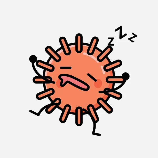 Illustrazione Carino Virus Mascotte Personaggio Vettoriale Stile Design Piatto — Vettoriale Stock