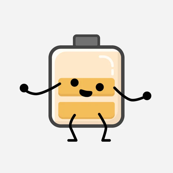 Illustration Cute Yellow Battery Mascot Vector Character Flat Design Style — Stock Vector