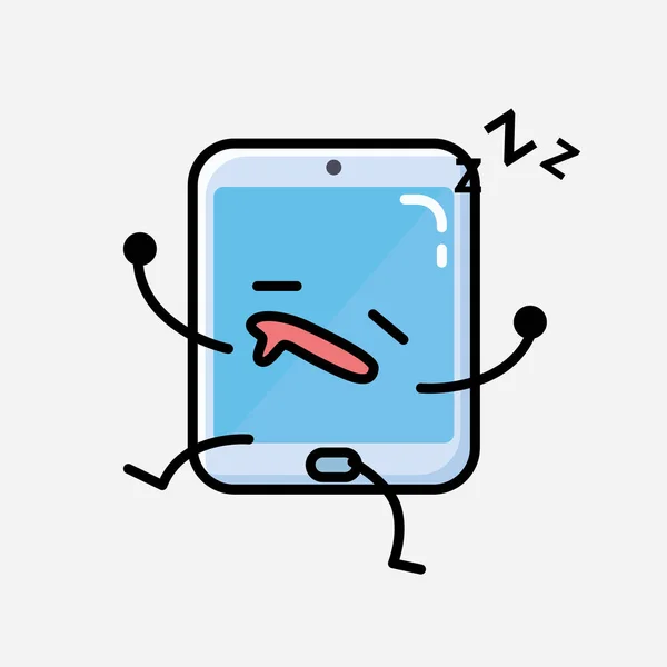 Illustration Cute Smartphone Mascot Vector Character Flat Design Style - Stok Vektor