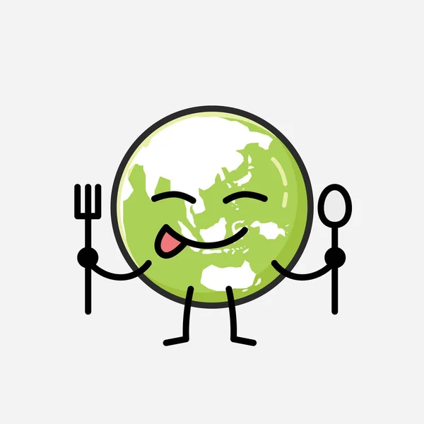 Illustration Cute Green Earth Mascot Vector Character Flat Design Style — Stock Vector