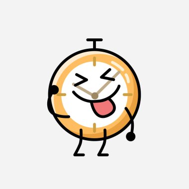 Düz Tasarım Biçimli Şirin Saat Maskot Vektör Karakteri