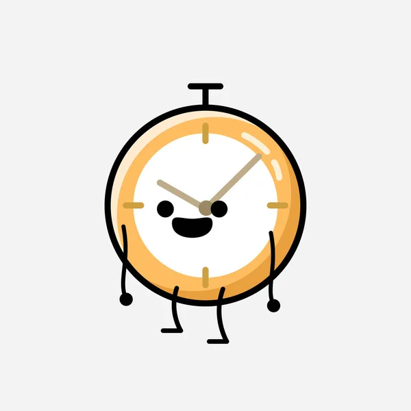 Illustrazione Carino Orologio Mascotte Vettore Personaggio Stile Design Piatto — Vettoriale Stock