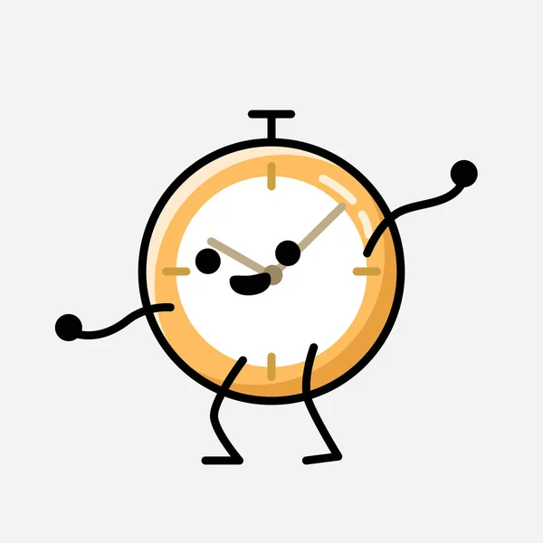 Illustration Cute Clock Mascot Vector Character Flat Design Style — Stock Vector