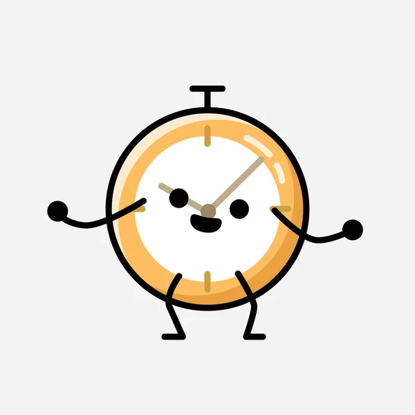 Uma Ilustração Personagem Vetor Mascote Relógio Bonito Estilo Design Plano — Vetor de Stock