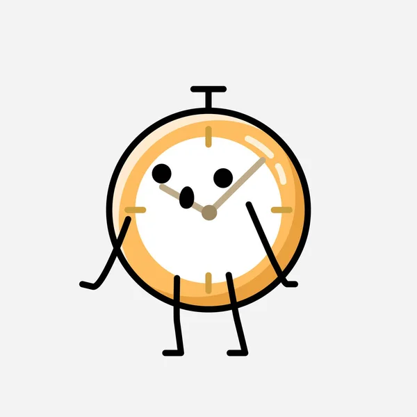 Eine Illustration Des Cute Clock Mascot Vector Character Flachen Design — Stockvektor