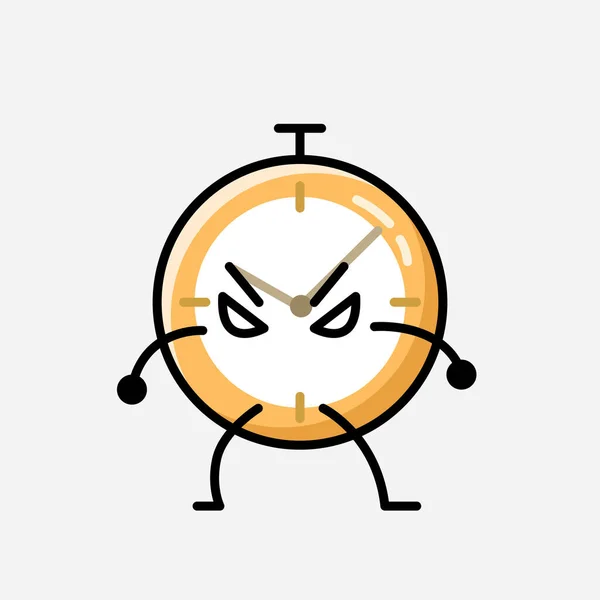 フラットデザインスタイルのかわいい時計マスコットベクトルキャラクターのイラスト — ストックベクタ