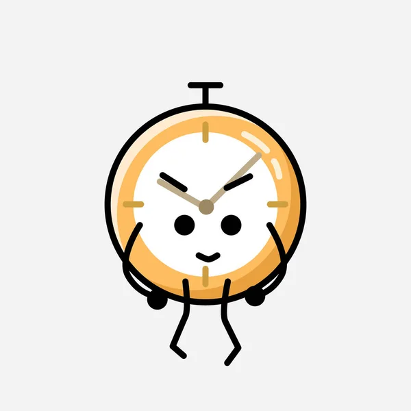 Eine Illustration Des Cute Clock Mascot Vector Character Flachen Design — Stockvektor