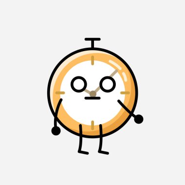 Düz Tasarım Biçimli Şirin Saat Maskot Vektör Karakteri