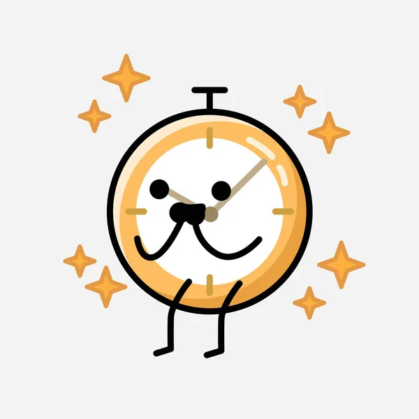 Eine Illustration Des Cute Clock Mascot Vector Character Flachen Design — Stockvektor