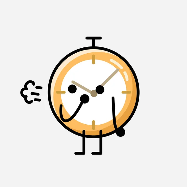 Illustration Cute Clock Mascot Vector Character Flat Design Style — Stock Vector